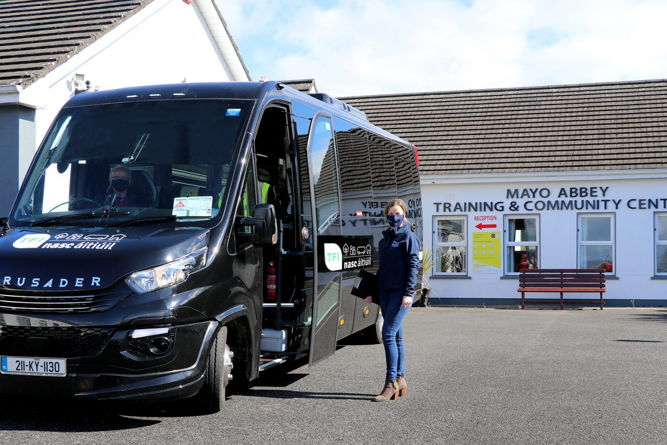 Driver Owen Cronin (Corduff Travel) pictured with Jennifer Corcoran (TFI Local Link Mayo) at Mayo Abbey Training and Community Centre