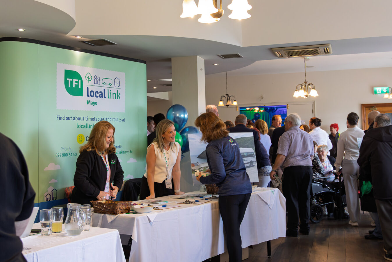 TFI Anseo Launch event. From L/R: Angela Fahey and Jennifer McHugh at the information tables.