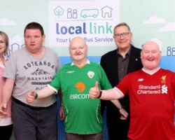 Local Link Mayo host National Age Friendly Recognition and Achievement Judges at an event in the Father Peyton Centre, Attymass. Pictured at the event are Kimberely Stephan, Aiden Mulroy, Kevin and Jack Jones and Fr Jack Keefe. Pic: Heverin Print. Kimberely Stephan, Aiden Mulroy, Kevin and Jack Jones and Fr Jack Keefe attending the National Age Friendly Recognition event in Attymass.