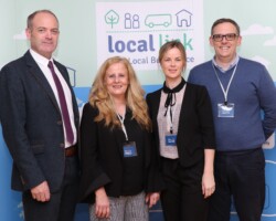 Local Link Mayo host National Age Friendly Recognition and Achievement Judges at an event in the Father Peyton Centre, Attymass. Pictured at the event are Greg Barry, Director Local Link, Angela Fahey, Local Link, Jennifer Corcoran, Local Link and Johyn Doyle, Local Link. Pic: Heverin Print. Greg Barry, Director Local Link, Angela Fahey, Local Link, Jennifer Corcoran, Local Link and Johyn Doyle, Local Link attending the National Age Friendly Recognition event in Attymass.
