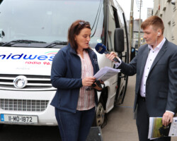 Michael D McAndrew MWR presenter pictured with Sarah Togher (Manager, TFI Local Link Mayo)