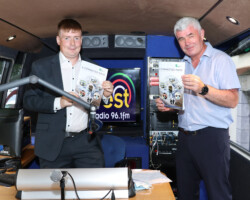 Michael D McAndrew MWR presenter pictured at the TFI Local Link Mayo strategy launch “A Connected Mayo” by businessman and entrepreneur (founder of Aer Aran Express and Aer Lingus regional) Padraig O Ceidgh.