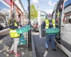 Matt and Blathain Rowley pictured at SuperValu Westport preparing for deliveries as part of the Covid-19 community response